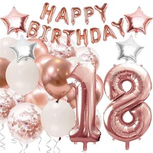 SPRINGOS Balóny k 18. narodeninám, sada 53 ks s nápisom "Happy Birthday" - Rosegold PS0024