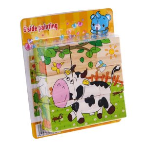 RAMIZ Drevené kocky puzzle pre deti 18m+ Puzzle so zvieratkami 6 obrázkov