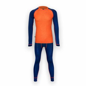 Pánsky merino set - tričko a spodky - tmavo modrá / oranžová, M - Medium
